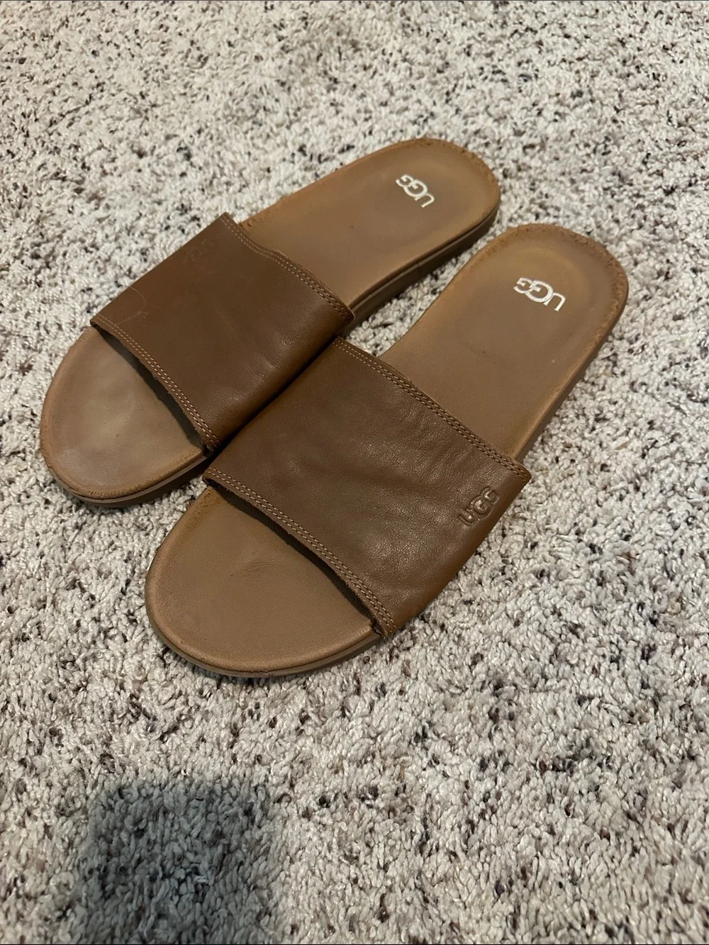 UGG Men's size 10 Brown Leather Slide Sandals — Classic Chestnut